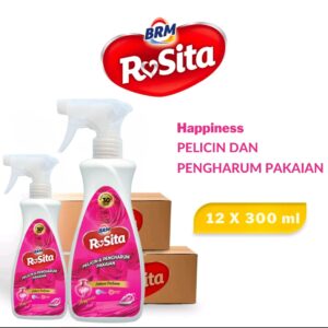 Grosir 1 Dus Isi 12 Pcs,BRM Rosita Pelicin & Pengharum Pakaian 300ml (Spray) Varian Happiness